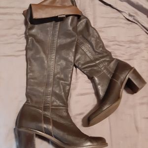 Brown leather knee high boots